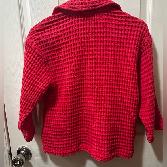 NWT Mododoc Red Waffle Knit Button-Up Jacket Size: S Color: Glazed Cherry - Picture 4 of 6